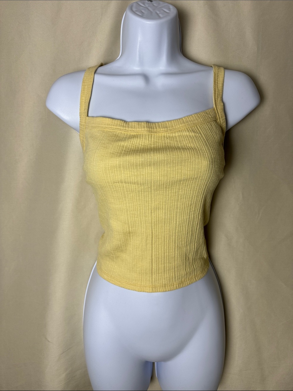 American Eagle Outfitters Butter Yellow Ribbed Square-Neck Cropped Tank